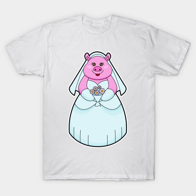 Pig as Bride with Veil T-Shirt by Markus Schnabel